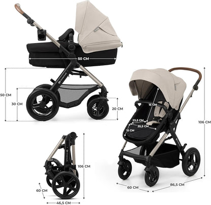 2026 Kinderkraft MOOV2 Silla de Coche 3 en 1, EVA, Mink PRO I-Size, Sistema de Viaje, Cochecito para Bebé, Silla de Paseo, Plegable, para Recién Nacido, Desde el Nacimiento hasta los 3 Años, Gris