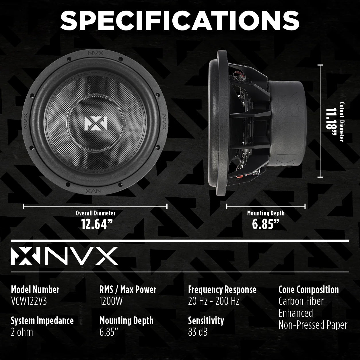 2026 Nuevo VCW122 Version 3 VCW122v3 Subwoofer de 12 pulgadas serie VC dual 2 ohmios 2400W pico 1200W RMS