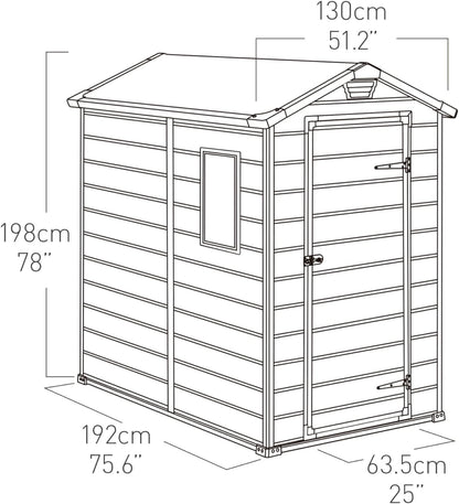2026 Keter Manor 4X6 - Caseta de jardín, 130x192x198cm y 2,2m2, Suelo, Sistema de ventilación, Puerta y Ventana, Resistente al Agua, Color Gris