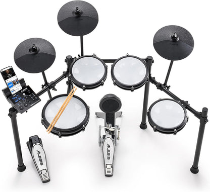 2026 Alesis Nitro Max Kit Batería Electrónica con Parches Silenciosos de Malla, Caja de Doble Zona de 10", Bluetooth, 440+ Sonidos Auténticos, Lecciones Drumeo, USB MIDI, Pedal de Bombo