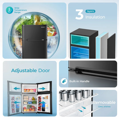 2026 Mini refrigerador EUHOMY de 3,2 pies cúbicos – Empotrable o independiente