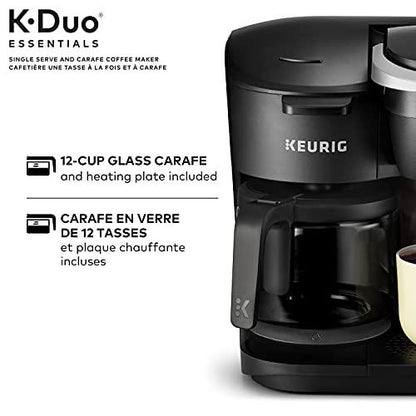 2026 Nuevo Keurig K-Duo Essentials cafetera de goteo con sistema de cápsulas K-Cup de una sola porción y jarra de 12 tazas, color negro