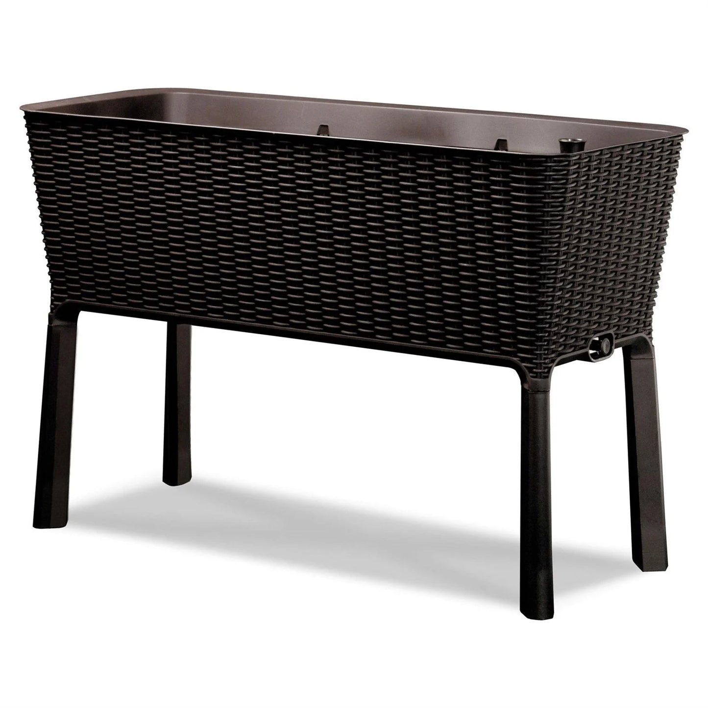 2026 Nuevo Modern Dark Brown Resin Wicker Raised Garden Bed Planter con indicador de agua