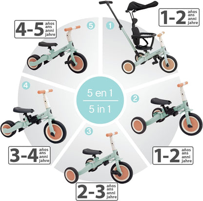 2026 Olmitos - Triciclo Evolutivo de Bebé 5 en 1 GYRO + - Bicicleta Niños Desde 1 Año hasta 5 años - De Triciclo a Bicicleta con o sin Pedales – Adaptable y transformable (Gyro +, Verde)