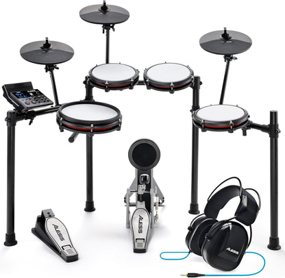 2026 Alesis Nitro Max Kit Batería Electrónica con Parches Silenciosos de Malla, Caja de Doble Zona de 10", Bluetooth, 440+ Sonidos Auténticos, Lecciones Drumeo, USB MIDI, Pedal de Bombo