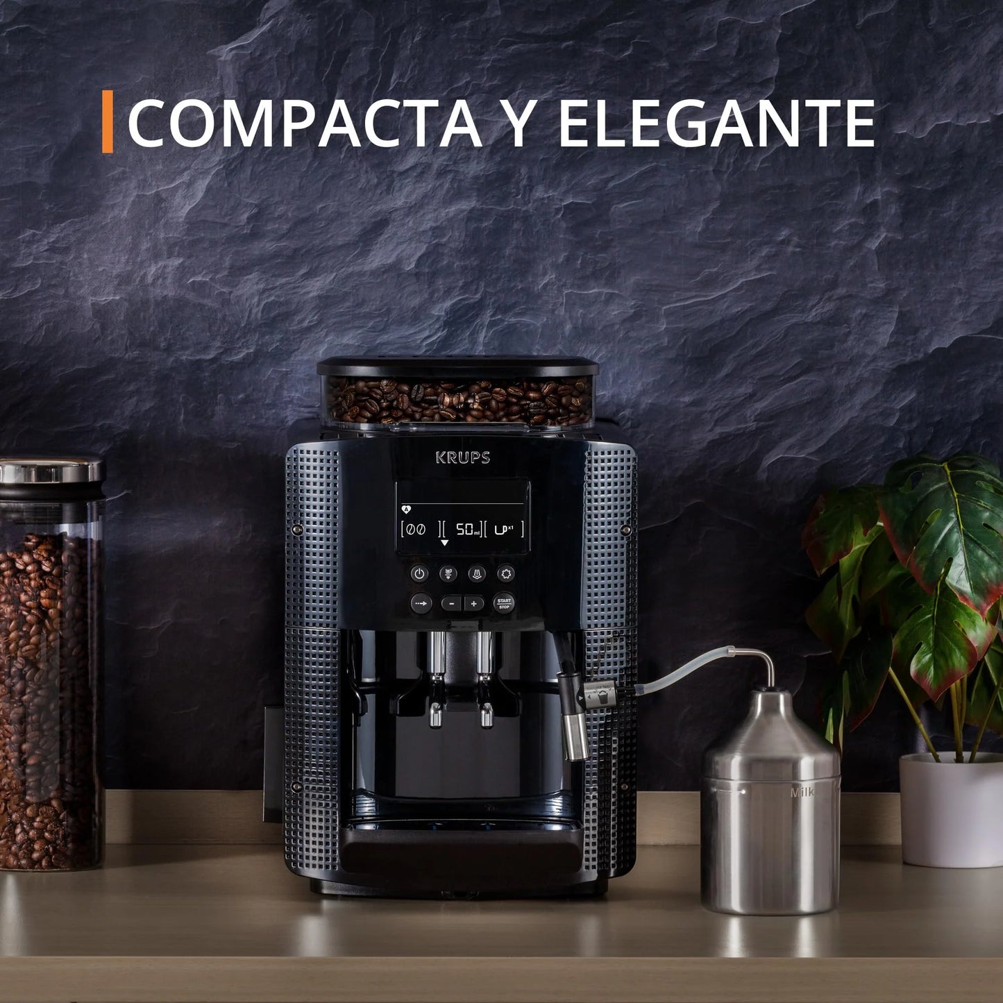2026 Krups Essential - Cafetera súper automática, 15 Bares de presión, Molinillo cónico de Metal, con selección de cantidad e Intensidad de café, 1.7 l, 1 Cups, Acero, Pantalla LCD + Acc. Leche