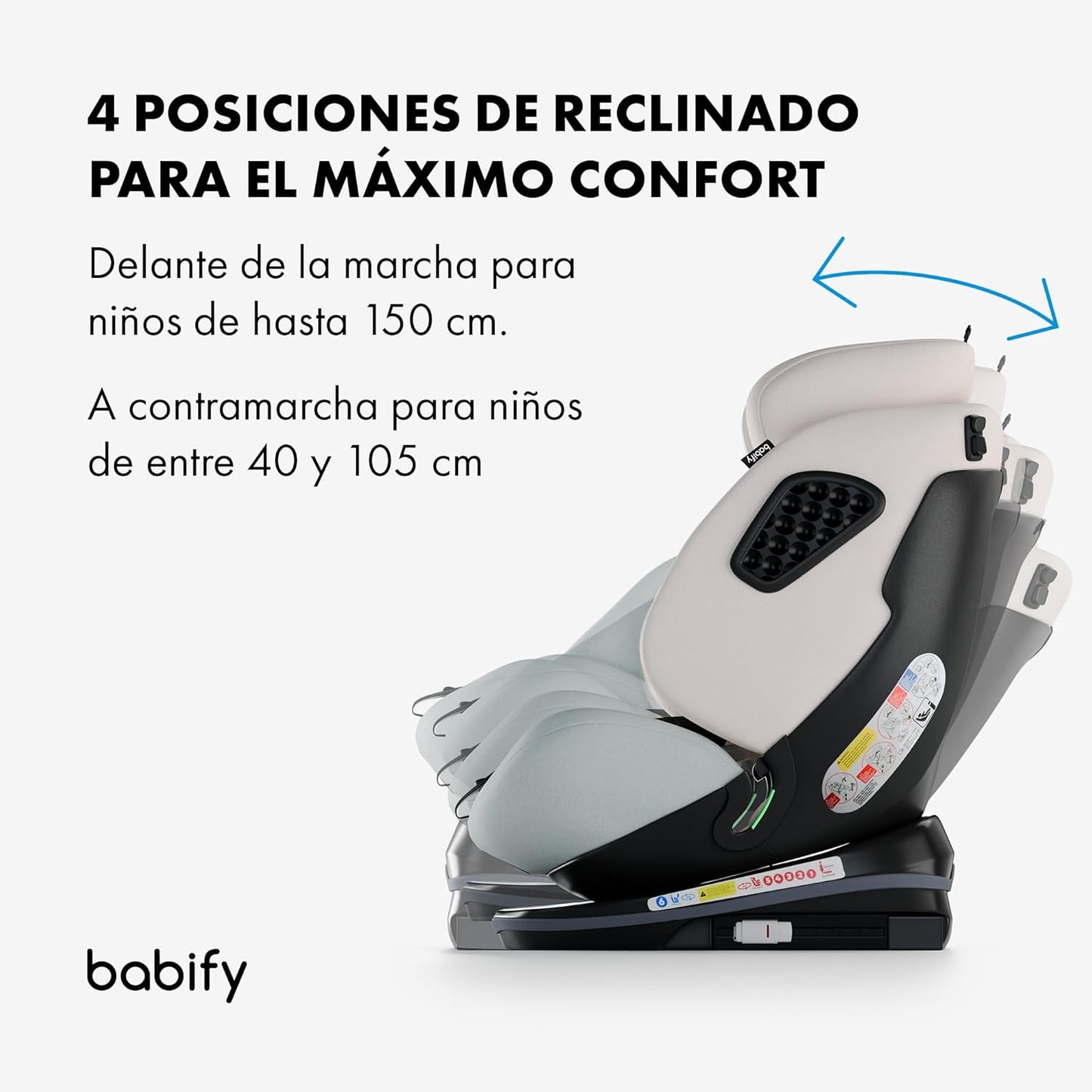 2026 Babify Onboard Silla de Coche Isofix para Bebés y Niños, 0 Meses - 12 Años, Apta Desde 40-150 cm, Ajustable 360º, Asiento Portátil y Seguro i-Size ECE R129 - Black edition