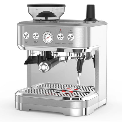 2026 Nuevo máquina de espresso todo en uno con espumador de leche cafetera cappuccino y latte para barista en casa con molinillo integrado depósito de agua desmontable 85oz regalo para padres o amantes del café