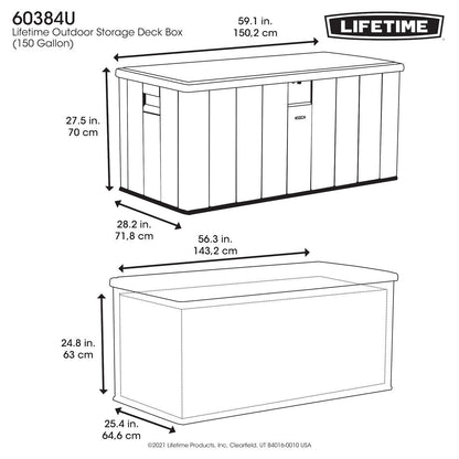 2026 Nuevo Lifetime 60384U caja de almacenamiento exterior 568 litros acabado gris