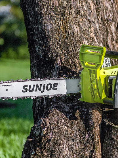 2026 Nuevo Sun Joe 48-Volt iON+ motosierra inalámbrica de 16 pulgadas con funda (2 baterías de 2Ah y 1 cargador) verde