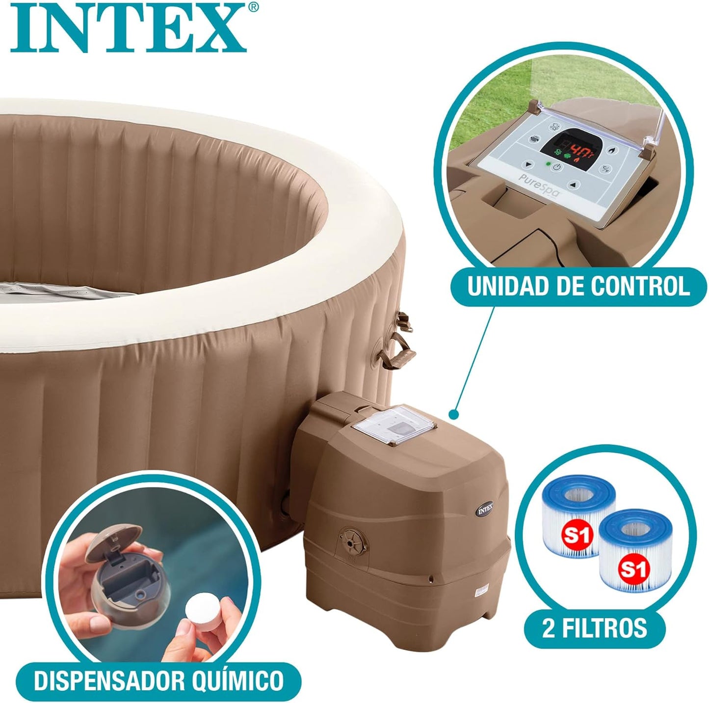 2026 Intex 28428EX Spa hinchable, Beige, 6 Personas