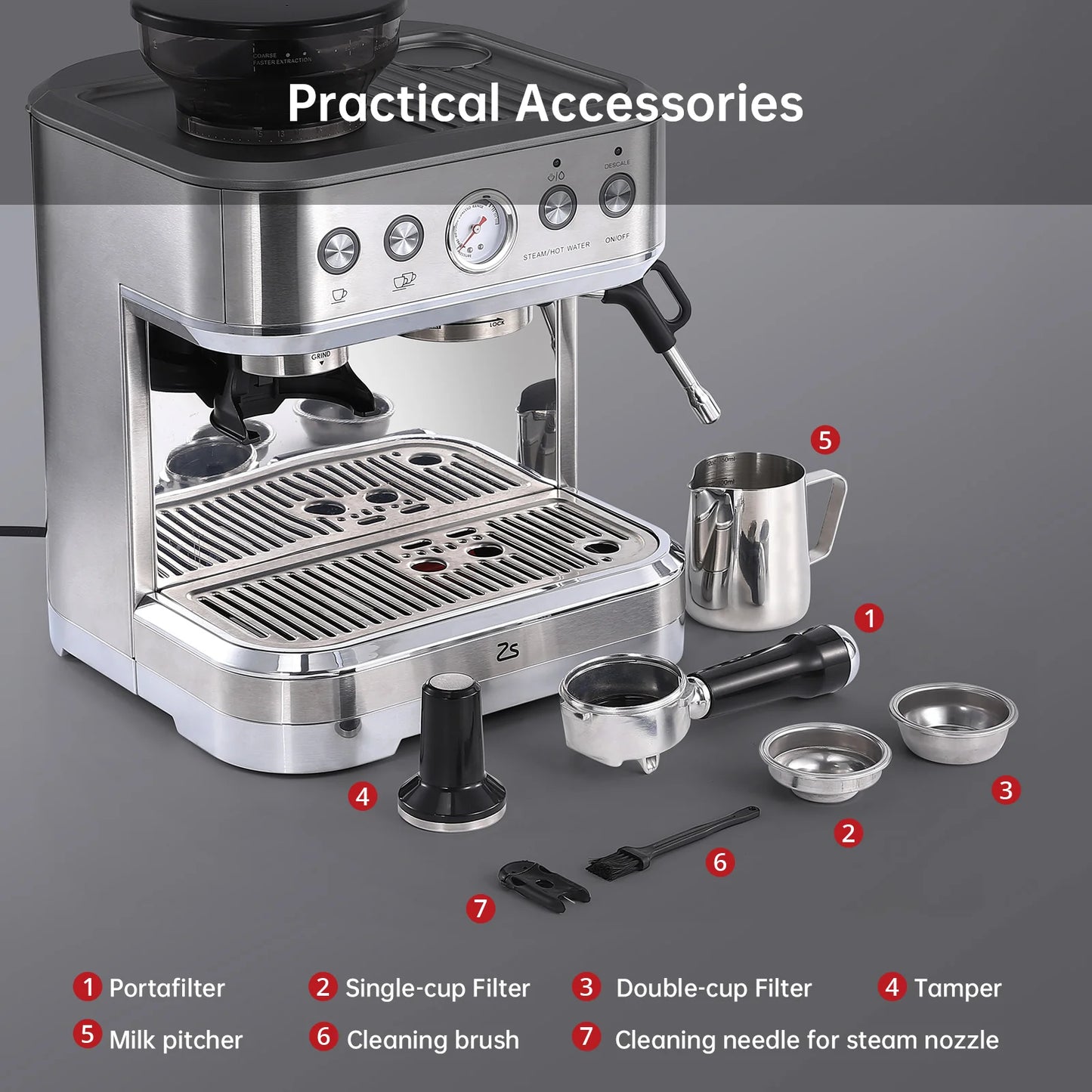 2026 Nuevo máquina de espresso todo en uno con espumador de leche cafetera cappuccino y latte para barista en casa con molinillo integrado depósito de agua desmontable 85oz regalo para padres o amantes del café