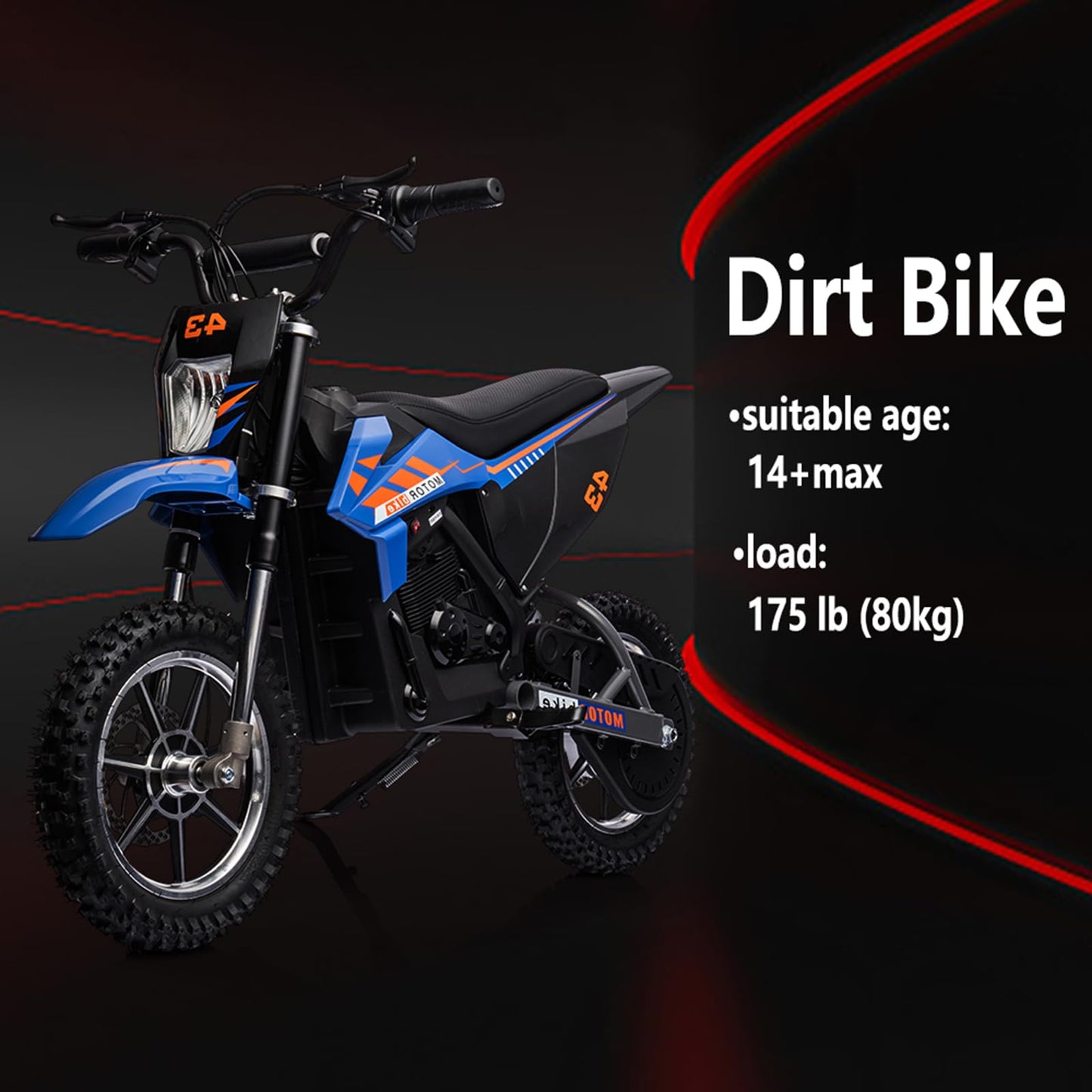 2026 Nuevo moto eléctrica de cross para niños 36V 350W 15.5 mph LED capacidad máxima 175 lb color azul