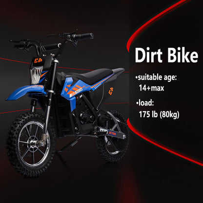 2026 Nuevo moto eléctrica de cross para niños 36V 350W 15.5 mph LED capacidad máxima 175 lb color azul