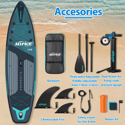 2026 Tabla de Paddle Surf Inflable ALLPICK Premium (Verde Premium) – Set Completo con Soporte Universal para Cámara, Remo Ajustable, para Principiantes y Avanzados, Capacidad 180 kg