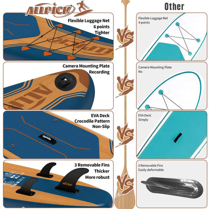 2026 Tabla de Paddle Surf Inflable ALLPICK Premium, Azul Marino – Tabla SUP con Soporte Universal para Cámara, Accesorios Completos, Remo Ajustable, para Principiantes y Avanzados, Capacidad 180 kg
