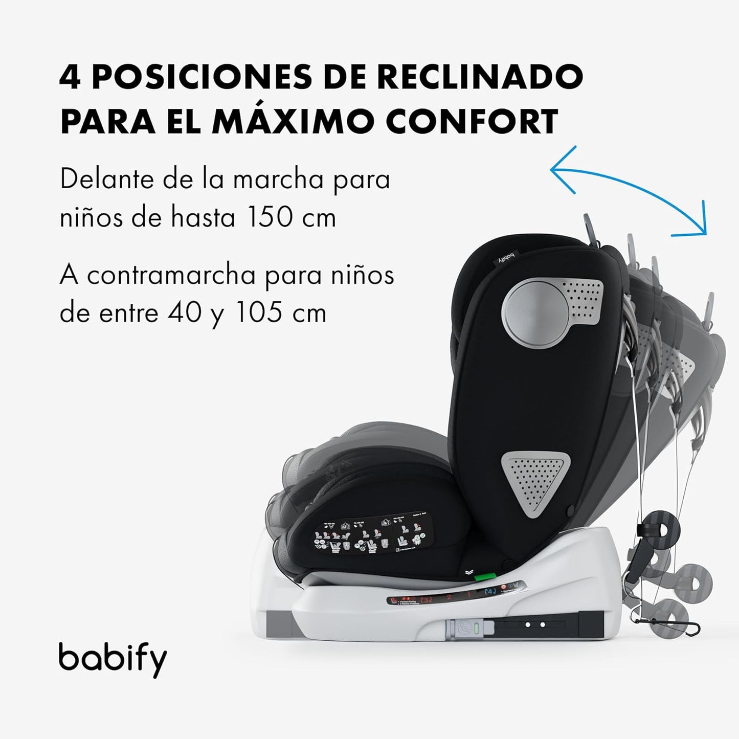 2026 Babify Onboard Silla de Coche Isofix para Bebés y Niños, 0 Meses - 12 Años, Apta Desde 40-150 cm, Ajustable 360º, Asiento Portátil y Seguro i-Size ECE R129 - Black edition