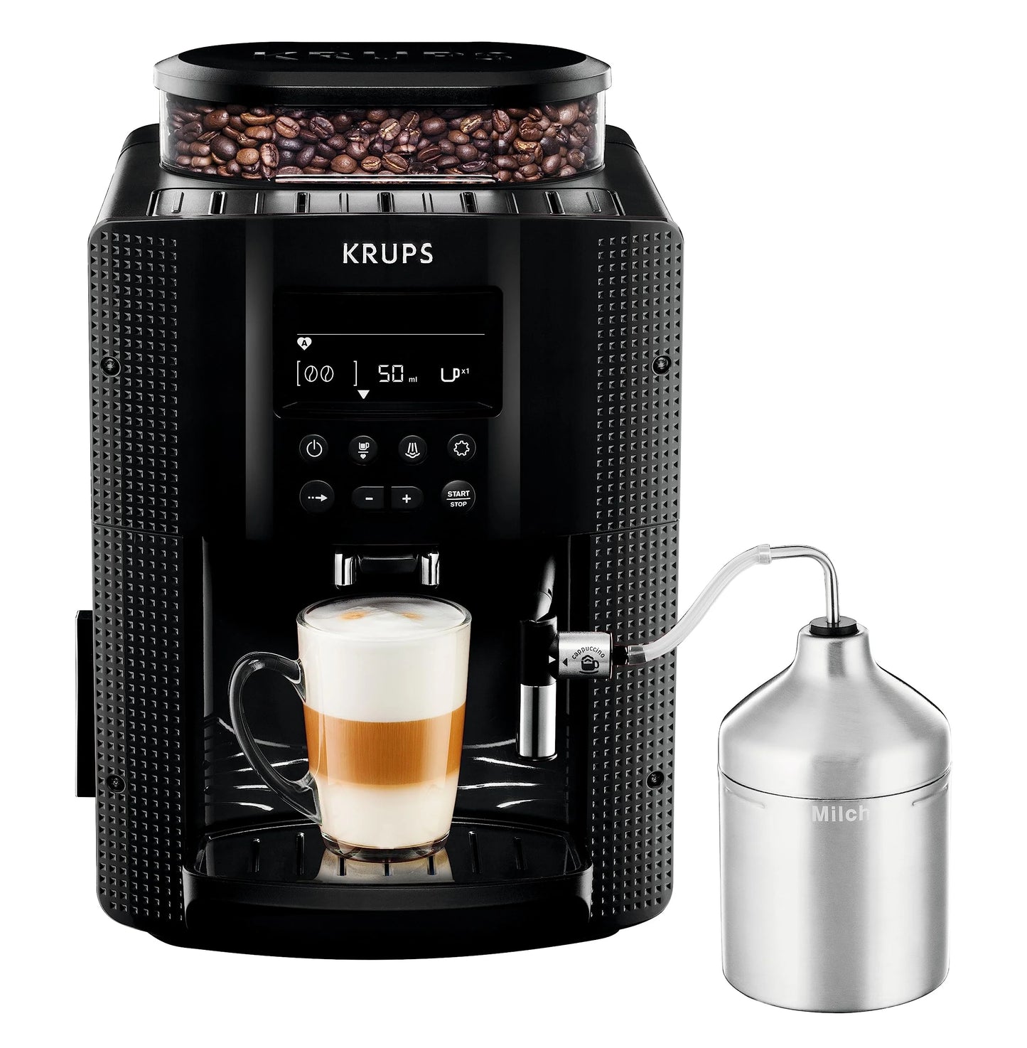 2026 Krups Essential - Cafetera súper automática, 15 Bares de presión, Molinillo cónico de Metal, con selección de cantidad e Intensidad de café, 1.7 l, 1 Cups, Acero, Pantalla LCD + Acc. Leche