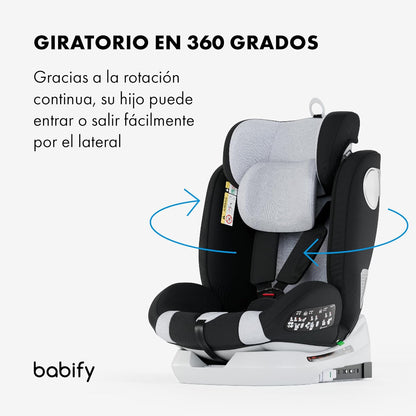 2026 Babify Onboard Silla de Coche Isofix para Bebés y Niños, 0 Meses - 12 Años, Apta Desde 40-150 cm, Ajustable 360º, Asiento Portátil y Seguro i-Size ECE R129 - Black edition