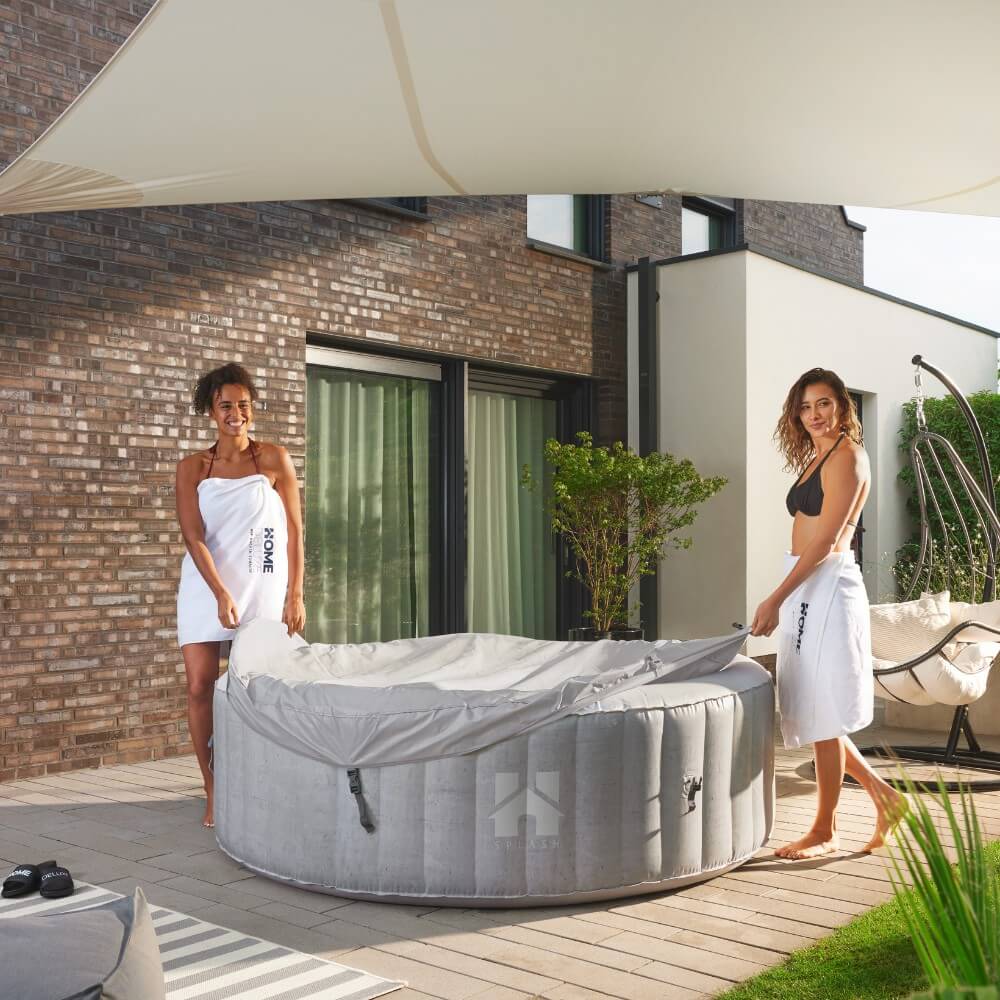 2026 SPLASH Bañera de hidromasaje exterior con cojines, portabebidas y capota - Ø208 cm 6 personas hormigón