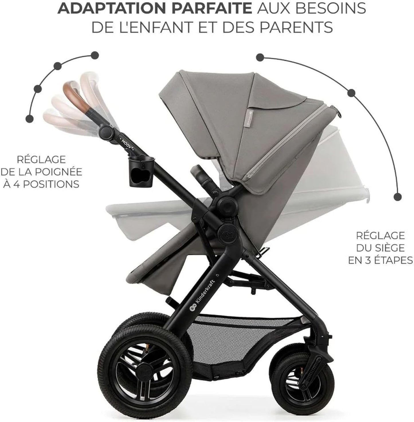 2026 Kinderkraft MOOV2 Silla de Coche 3 en 1, EVA, Mink PRO I-Size, Sistema de Viaje, Cochecito para Bebé, Silla de Paseo, Plegable, para Recién Nacido, Desde el Nacimiento hasta los 3 Años, Gris