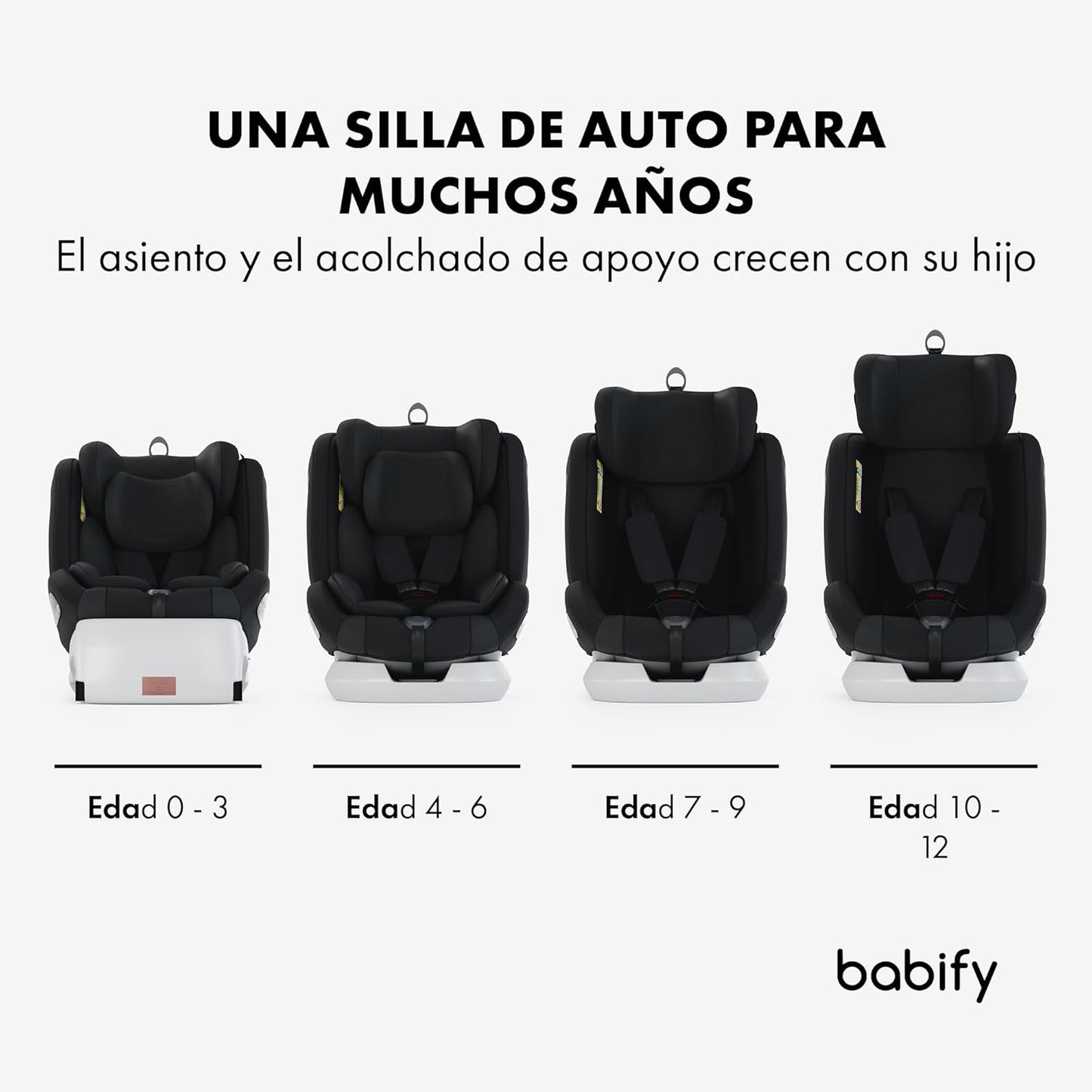 2026 Babify Onboard Silla de Coche Isofix para Bebés y Niños, 0 Meses - 12 Años, Apta Desde 40-150 cm, Ajustable 360º, Asiento Portátil y Seguro i-Size ECE R129 - Black edition