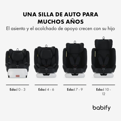 2026 Babify Onboard Silla de Coche Isofix para Bebés y Niños, 0 Meses - 12 Años, Apta Desde 40-150 cm, Ajustable 360º, Asiento Portátil y Seguro i-Size ECE R129 - Black edition