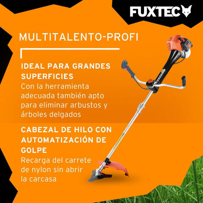 2026 FUXTEC Desbrozadora profesional de gasolina de 62 cc, 3,5 CV, Multiherramienta 2en1, con correa para el hombro, sistema antivibratorio recortadora multifunción Motor 2 tiempos