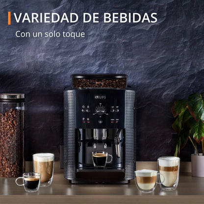 2026 Krups Essential - Cafetera súper automática, 15 Bares de presión, Molinillo cónico de Metal, con selección de cantidad e Intensidad de café, 1.7 l, 1 Cups, Acero, Pantalla LCD + Acc. Leche