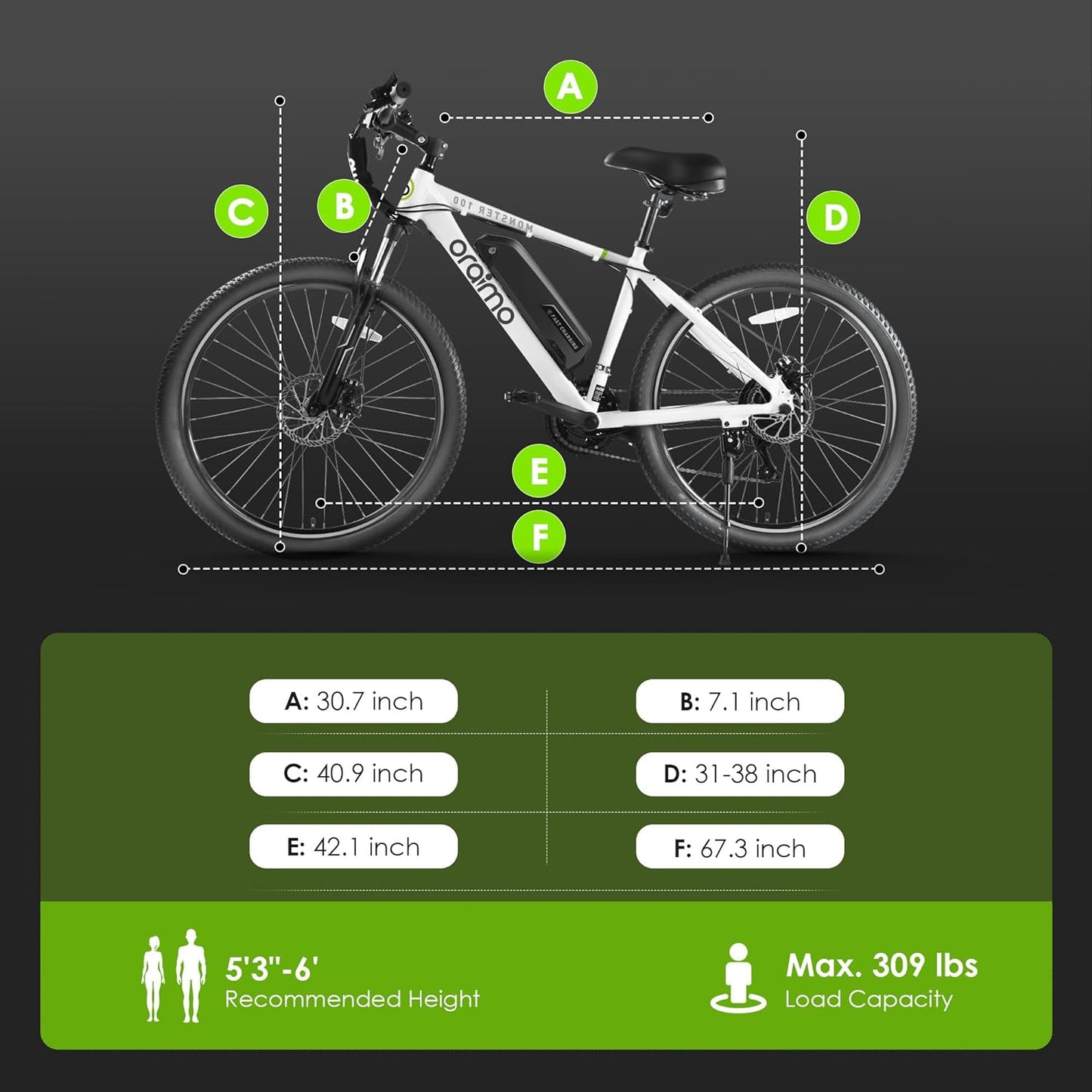 2026 Bicicleta eléctrica todoterreno para adultos Oraimo Monster 100 – Motor BAFANG 350W (pico 500W)