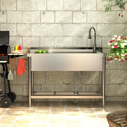 2026 Nuevo fregadero utilitario de acero inoxidable 47”ancho x 20”fondo x 37”alto independiente de un seno con grifo de agua fría y caliente para cocina lavandería restaurante garaje o jardín