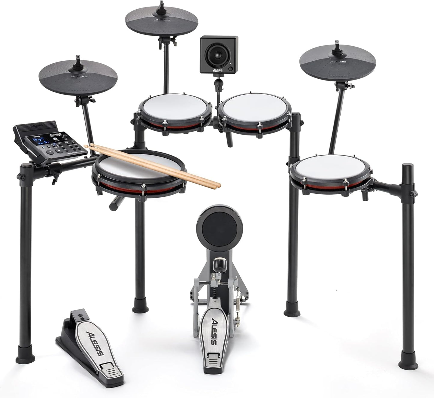 2026 Alesis Nitro Max Kit Batería Electrónica con Parches Silenciosos de Malla, Caja de Doble Zona de 10", Bluetooth, 440+ Sonidos Auténticos, Lecciones Drumeo, USB MIDI, Pedal de Bombo