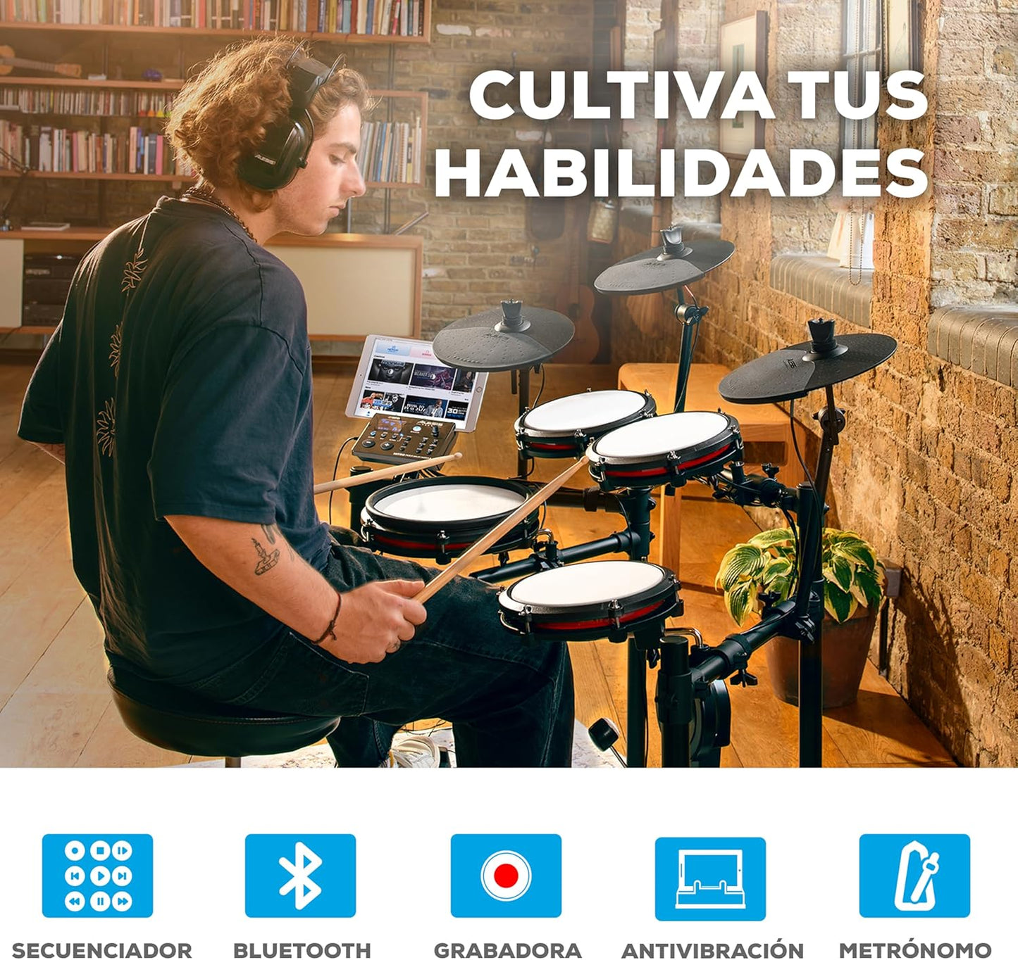 2026 Alesis Nitro Max Kit Batería Electrónica con Parches Silenciosos de Malla, Caja de Doble Zona de 10", Bluetooth, 440+ Sonidos Auténticos, Lecciones Drumeo, USB MIDI, Pedal de Bombo