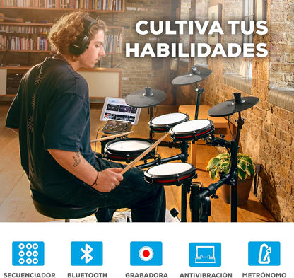 2026 Alesis Nitro Max Kit Batería Electrónica con Parches Silenciosos de Malla, Caja de Doble Zona de 10", Bluetooth, 440+ Sonidos Auténticos, Lecciones Drumeo, USB MIDI, Pedal de Bombo