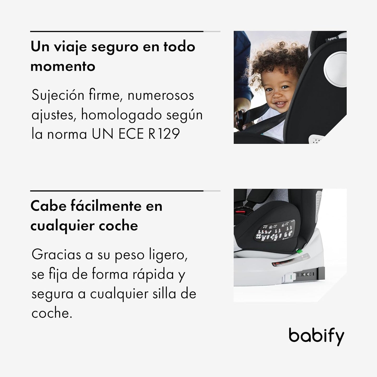 2026 Babify Onboard Silla de Coche Isofix para Bebés y Niños, 0 Meses - 12 Años, Apta Desde 40-150 cm, Ajustable 360º, Asiento Portátil y Seguro i-Size ECE R129 - Black edition
