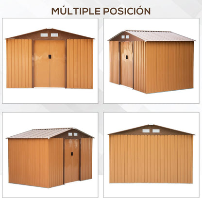 2026 Outsunny Caseta de Jardín Exterior 4,9 m² 277x195x192 cm Cobertizo de Jardín Exterior con Puerta Corredera Techo Inclinado Base Refuerzo (Suelo NO Incluido) y 4 Ventanas Amarillo