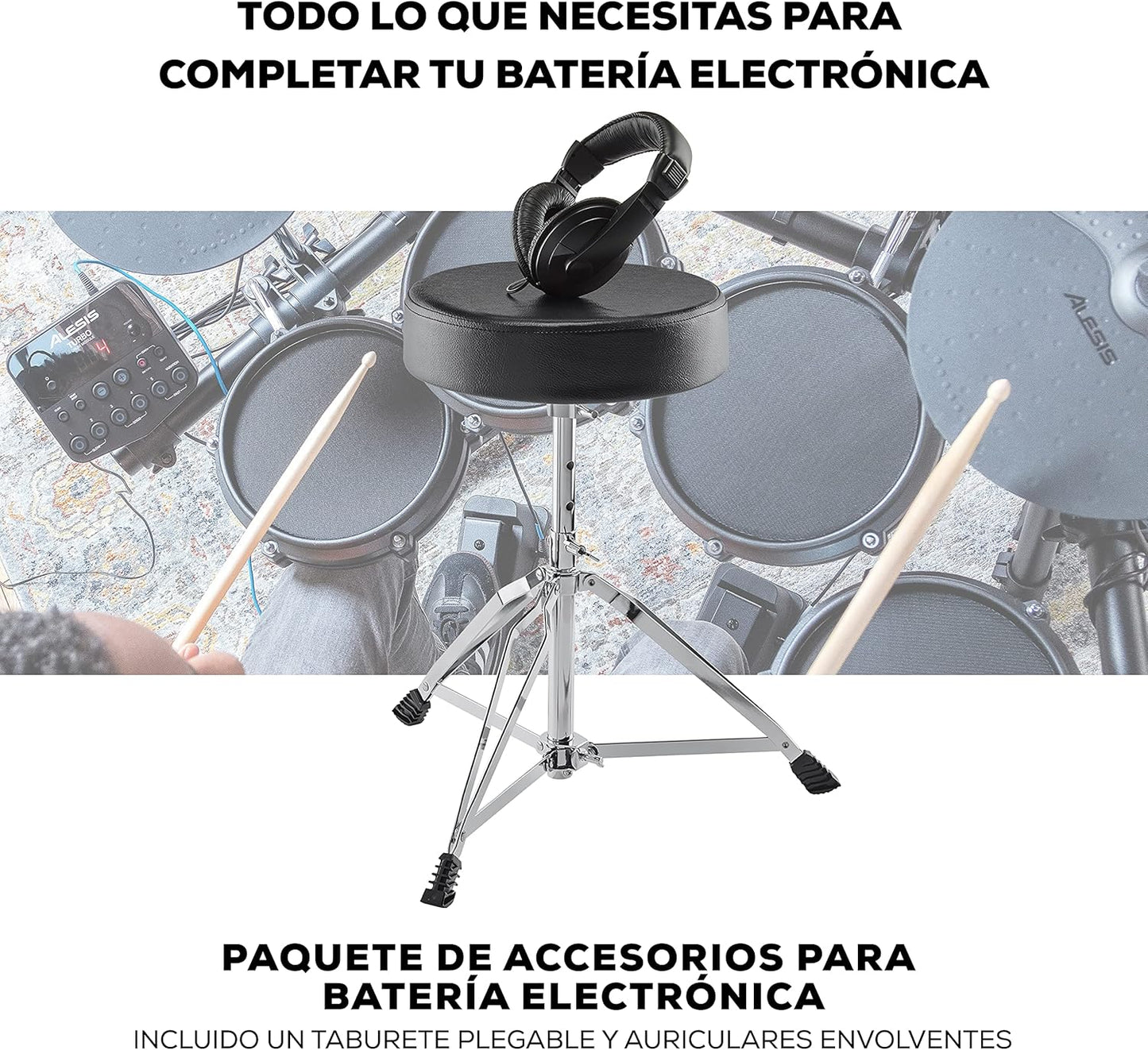 2026 Alesis Nitro Max Kit Batería Electrónica con Parches Silenciosos de Malla, Caja de Doble Zona de 10", Bluetooth, 440+ Sonidos Auténticos, Lecciones Drumeo, USB MIDI, Pedal de Bombo