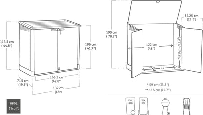 2026 Keter Sio Nova -Cobertizo de jardín Exterior, Capacidad 880L, Color Gris, 132 x 71,5 x 113,5 cm