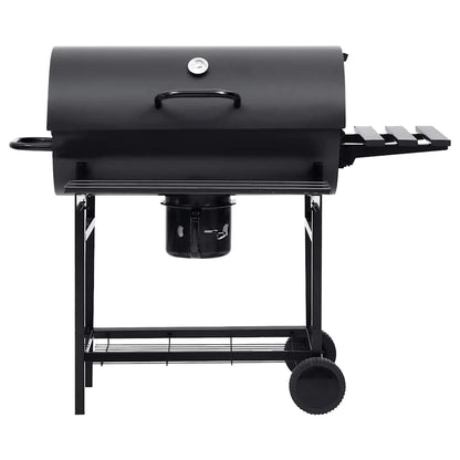2026 Parrilla de barril ruedas y estantes acero negro 115x85x95 cm