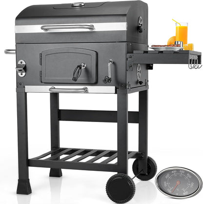 2026 Barbacoa de Carbon XXL, Parrilla de Carbón con Chimenea y Tapa, Parrilla con Carrito BBQ Smoker con Ruedas y Termómetro, Grande BBQ Carbon para Camping y Jardín