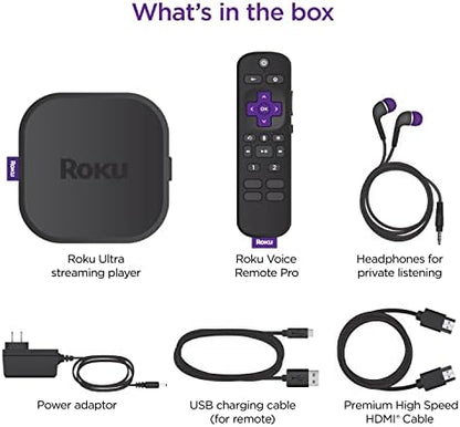 2026 Nuevo Roku Ultra dispositivo de streaming 4K HDR Dolby Vision Dolby Atmos con control remoto recargable voz manos libres Ethernet