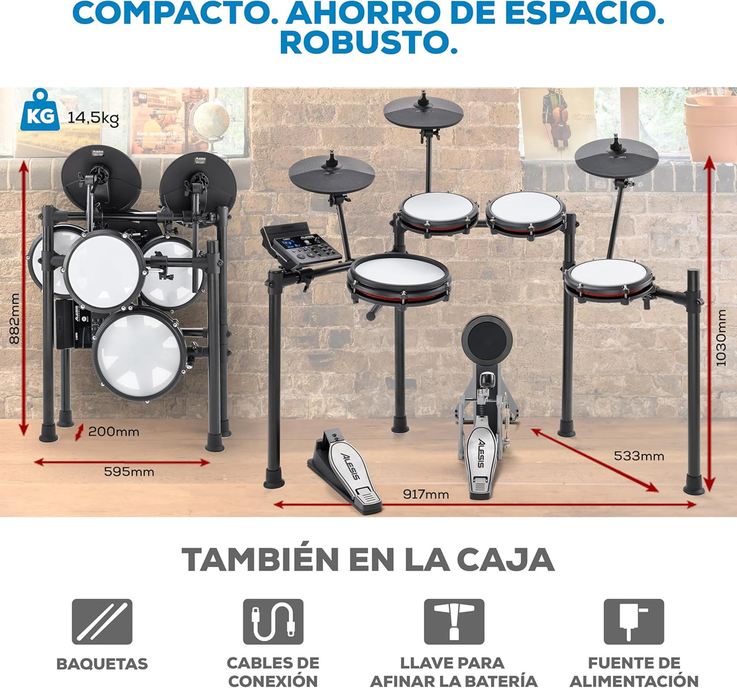 2026 Alesis Nitro Max Kit Batería Electrónica con Parches Silenciosos de Malla, Caja de Doble Zona de 10", Bluetooth, 440+ Sonidos Auténticos, Lecciones Drumeo, USB MIDI, Pedal de Bombo