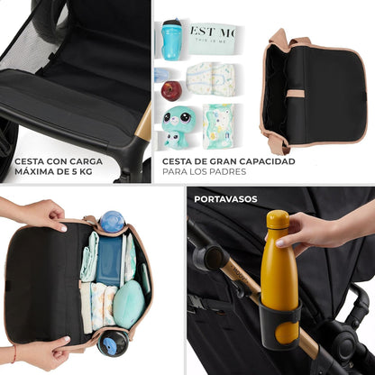 2026 Kinderkraft MOOV2 Silla de Coche 3 en 1, EVA, Mink PRO I-Size, Sistema de Viaje, Cochecito para Bebé, Silla de Paseo, Plegable, para Recién Nacido, Desde el Nacimiento hasta los 3 Años, Gris
