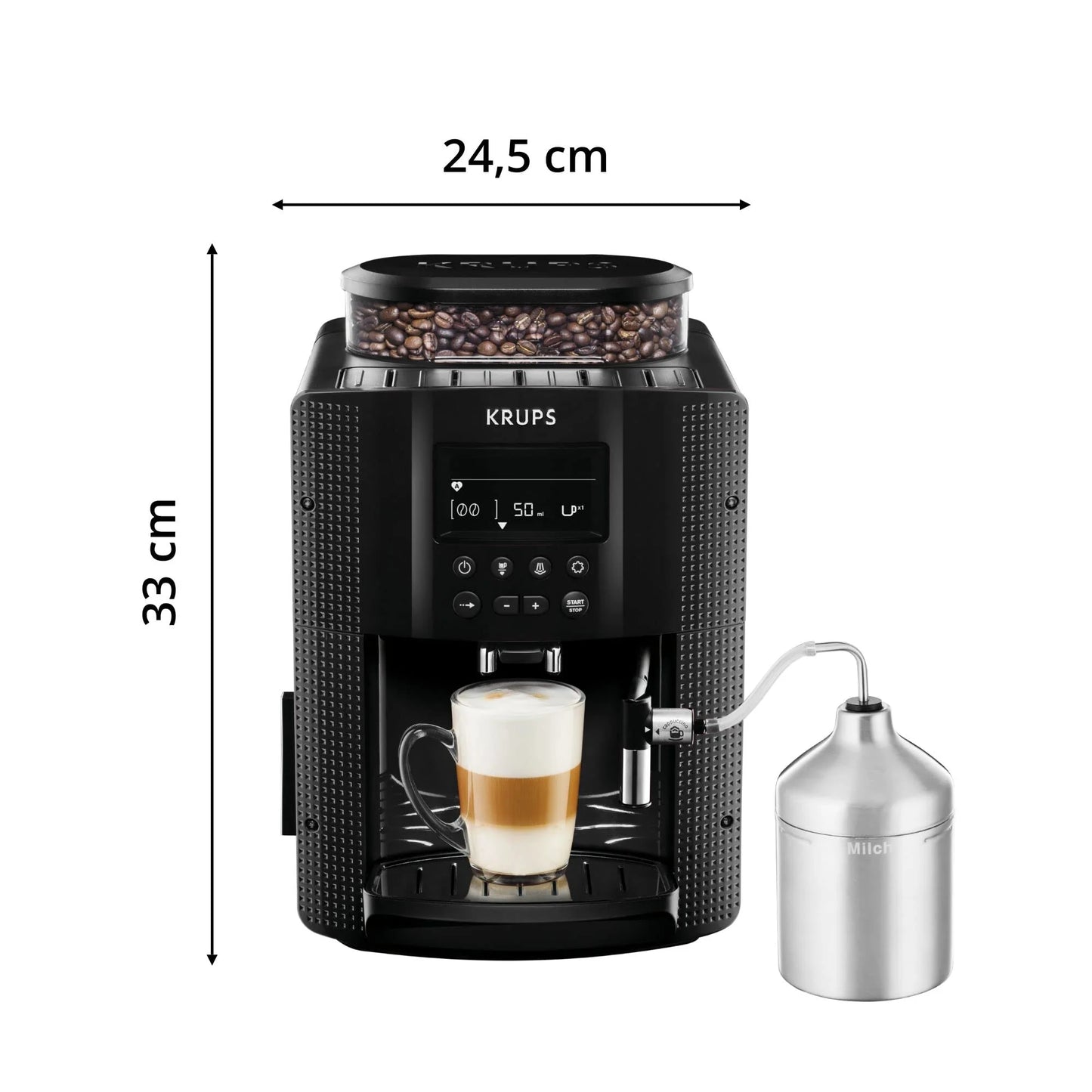 2026 Krups Essential - Cafetera súper automática, 15 Bares de presión, Molinillo cónico de Metal, con selección de cantidad e Intensidad de café, 1.7 l, 1 Cups, Acero, Pantalla LCD + Acc. Leche
