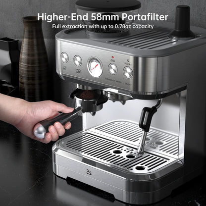 2026 Nuevo máquina de espresso todo en uno con espumador de leche cafetera cappuccino y latte para barista en casa con molinillo integrado depósito de agua desmontable 85oz regalo para padres o amantes del café
