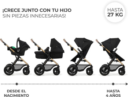 2026 Kinderkraft MOOV2 Silla de Coche 3 en 1, EVA, Mink PRO I-Size, Sistema de Viaje, Cochecito para Bebé, Silla de Paseo, Plegable, para Recién Nacido, Desde el Nacimiento hasta los 3 Años, Gris
