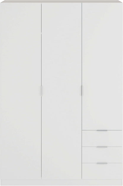 2026 Habitdesign Three Door and Three Drawer Wardrobe Closet, Artic White Finish, Measurements: 121 cm (W) x 180 cm (H) x 52 cm (D)