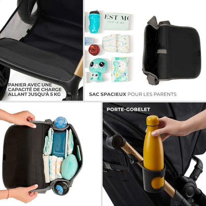 2026 Kinderkraft MOOV2 Silla de Coche 3 en 1, EVA, Mink PRO I-Size, Sistema de Viaje, Cochecito para Bebé, Silla de Paseo, Plegable, para Recién Nacido, Desde el Nacimiento hasta los 3 Años, Gris