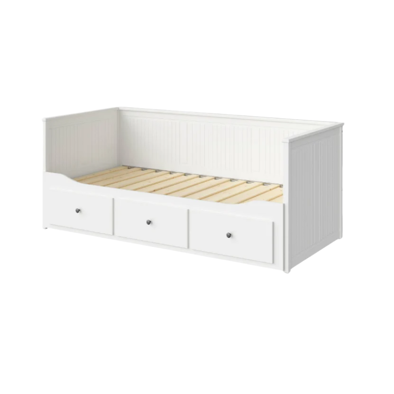 2026 HEMNES Cama tipo diván con 3 espacios de almacenamiento, Blanco, 80x200 cm