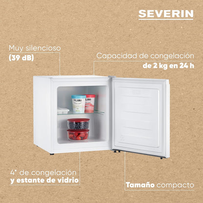 2026 SEVERIN Mini congelador con 4 estrellas de congelación, congelador pequeño con estante de vidrio, congelador bajo para hogares con poco espacio, 31 litros, blanco, GB 8883